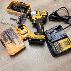 DEWALT bundle - 2 batteries , charger , bits, and brushless impact drill