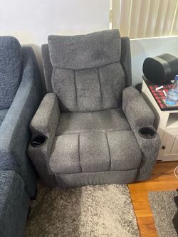 Gray Fabric Recliner Chair with Cup Holders