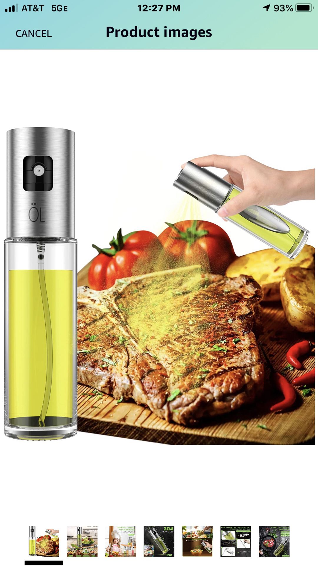 Olive Oil Sprayer, Spray Bottle, Portable Oil Dispenser Mister for Cooking, BBQ, Salad, Baking, Roasting, Grilling, Frying, 3.4-Ounce Capacity, Glass