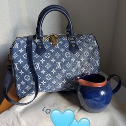 Denim Blue Fashion Satchel Bag With padlock And key 