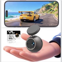 New-KAWA Dash Cam 2K with Voice Control,Mini Spherical Front Dashcam, 360° Rotatable Mount,32G SD Card,Built-in WiFi and App,G-Sensor,NightEagle Engin