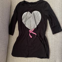 Black Tunic Valentine With Heart  3/4 Sleeve Girls Size M7/8 Kids