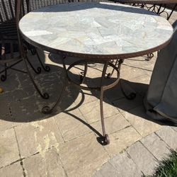 Pier 1 Wrought Iron, Outdoor Dining Table With Four Chairs And Side Table