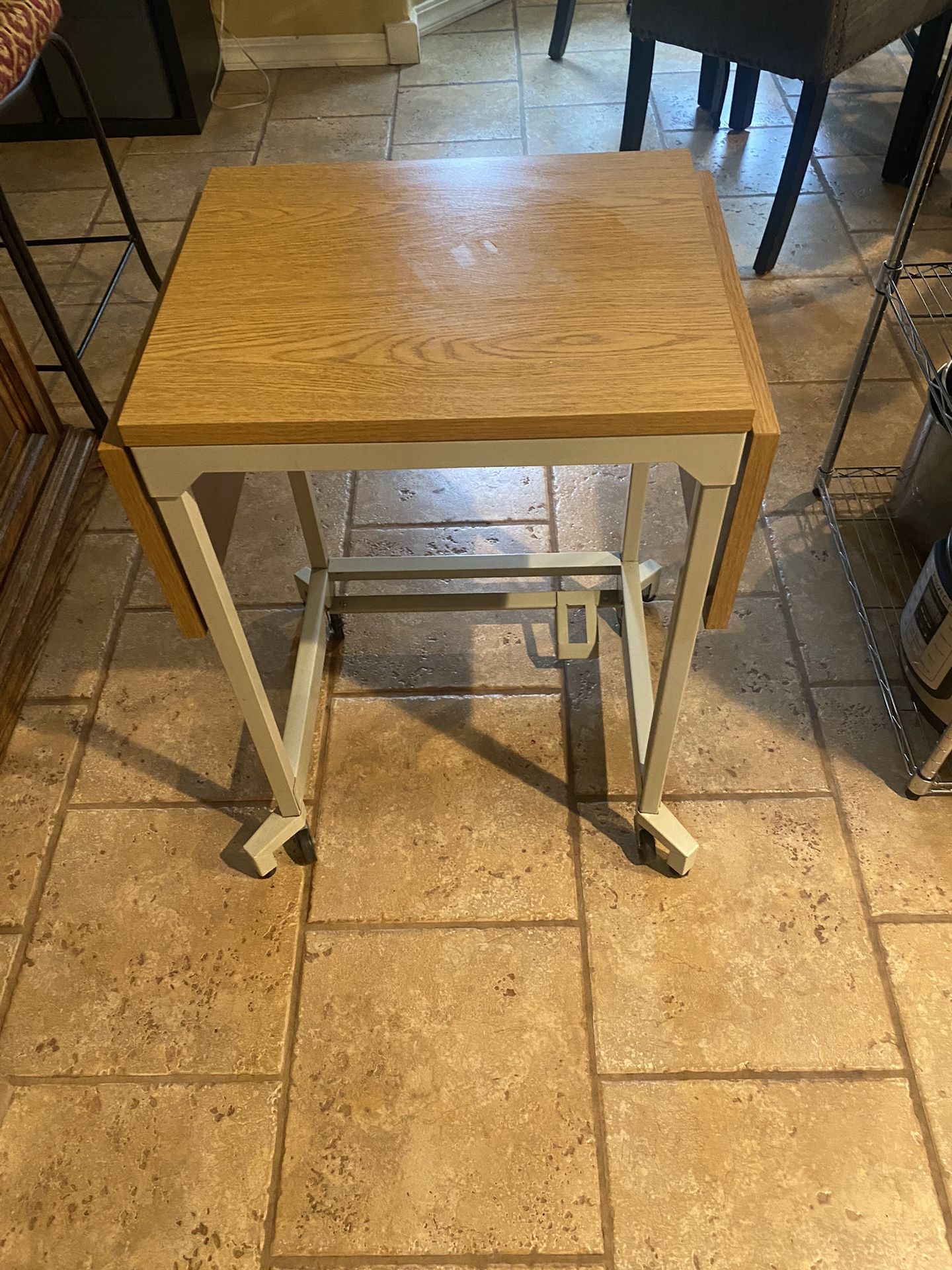 Vintage Metal Drop Leaf Rolling Typewriter Stand 