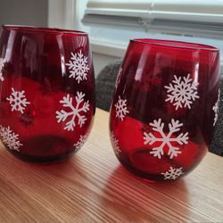 Set Of 2 Holiday Snowflake Stemless Wine Glasses
