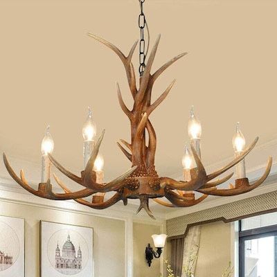 30-in Resin 6 -Light Brown Vintage Antler For Use in Bedrooms, Dining Rooms, Foyers, Kitchens