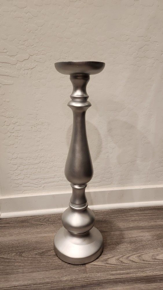 Large 22" Silver Resin Candle Pillar Holder