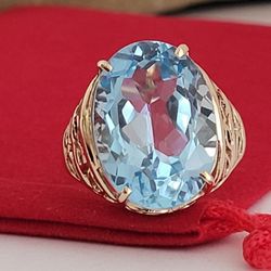 ❤️10k Size 7.75 Gorgeous Solid Yellow Gold Blue Topaz Ring!/ Anillo de Oro con 1 Topacio Azul! 👌🎁Post Tags: 10k 14k