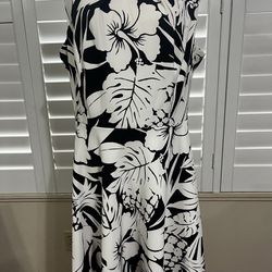 Black And White Hawaiian Hibiscus Dress Sz 18