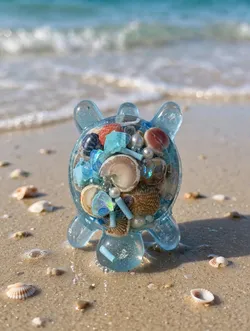 Handmade Resin Turtle — Light Blue, Packed with Abalone Shell, Glow, 2.25 in