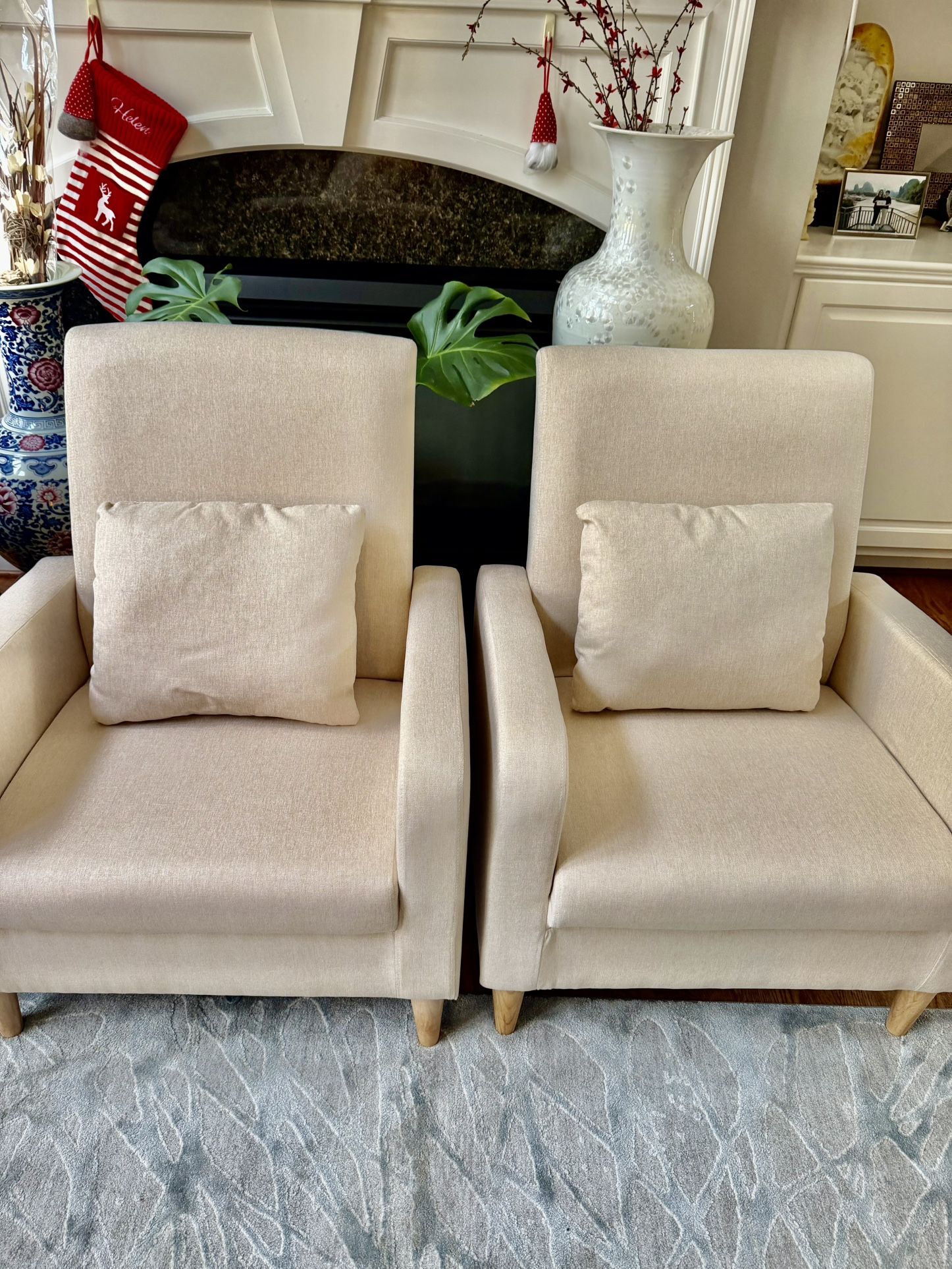 Brand New A Set Of 2 Mid-Century Modern Fabric Upholstered Accent Chair with Removable Pillow for Living Room, Bedroom, Apartment, Beige