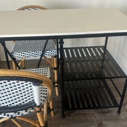 World Market Marble Kitchen Island w/2 wicker chairs