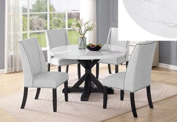 White Faux Marble Top Round Table set 5-PC OfferUp special  sale