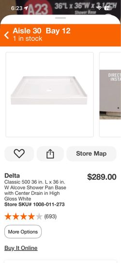 Delta Classic 500 36 in. L x 36 in. W Alcove Shower Pan Base with Center Drain in High Gloss White