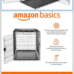 Amazon Basics Portable Metal Wire Dog Crate for Large Dogs, Double Door with Removable Tray, Divider Panel, Easy to Assemble, 48" x 30" x 32.5", Black