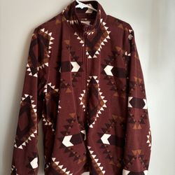 Sonoma Tribal Boho Fleece Jacket Women’s Size Large Cranberry Maroon Camping