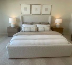 Queen Bed Ivory Off White Upholstery NEW