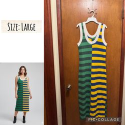 Wenrine Women's Summer Striped Sleeveless Knitted Contrast Color Side Slit Maxi Dress