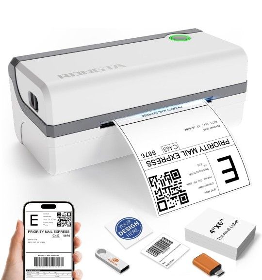 Bluetooth Thermal Shipping Label Printer, Wireless 4x6 Label Sticker Printer for Shipping Packages, Support Android iPhone Used for Amazon, Ebay, Etc