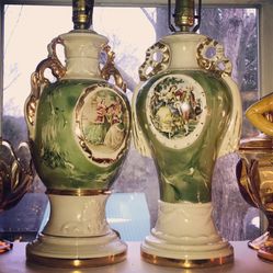 A pair of beautiful green Victorian French lamps pair of