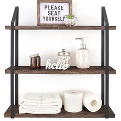 Floating Wall Shelf 3 Tier 23.5 Inch Rustic Wood