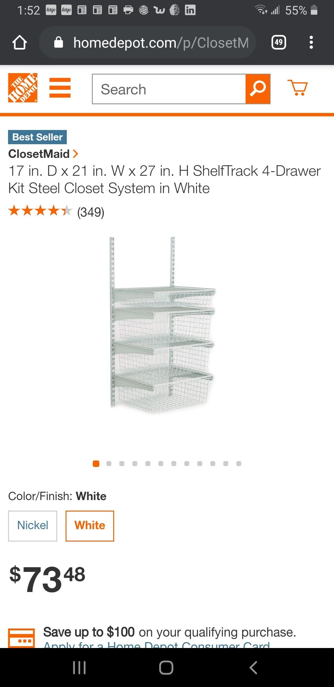 Closetmaid wire 4 drawer closet organizer