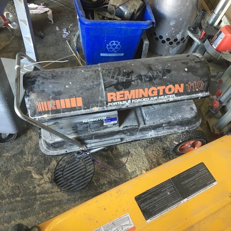 Remington 110 portable forced air heater and stand up salamander heaters.