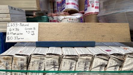 Tile wood look 6” x 36” Natural Grade B Price per square foot $.79