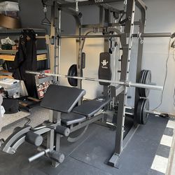 Vesta Fitness Smith Machine 2001 w/Bench Attachment | 230lb Bumpers Weights | 7ft Olympic Bar | Fitness | Gym Equipment | FREE DELIVERY 🚚 