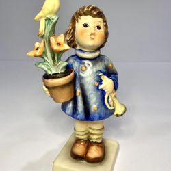 Vintage Goebel Hummel "Congratulations" Figurine, 17/0, Girl With Horn, Plant & Bird