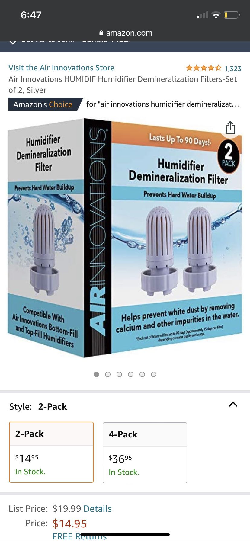 Brand New Air Innovations Humidifier Demineralization Filter 2 Pack