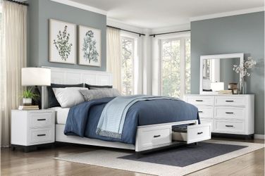 Bedroom set 4 pc Queen size White finish, Platform bed, New Especial price