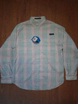 NEW Columbia PFG Shirt Mens Medium Multicolor Check UPF40