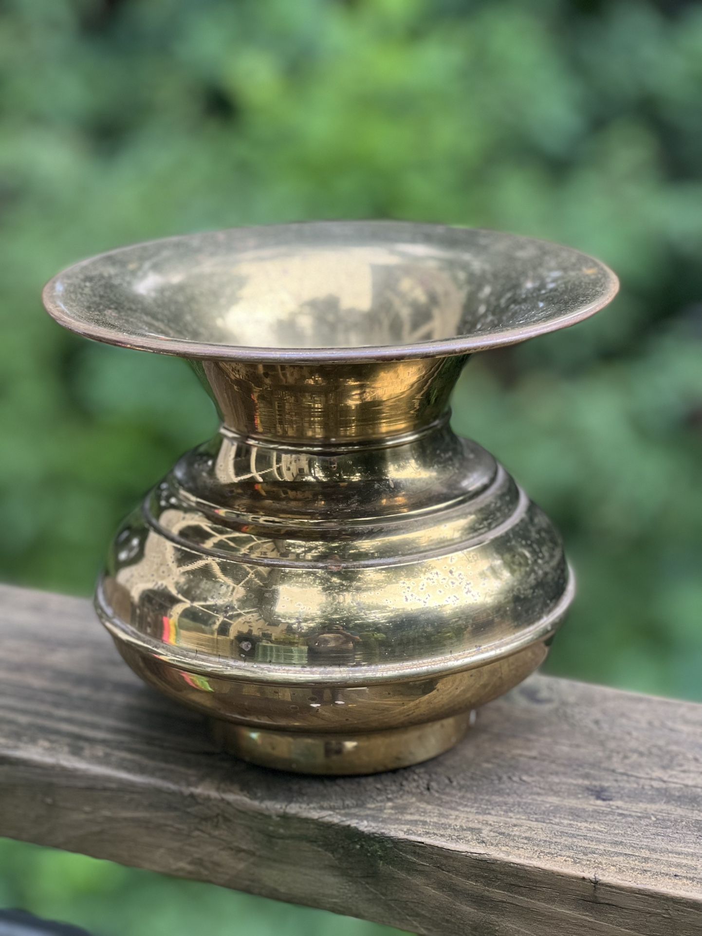 Vintage Brass Gold Tone Bulbous Vase / Metal Planter / Boho Table Decor