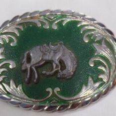 Western Belt Buckle  Silver Green