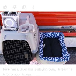 Deluxe  Pet Travel Bundle Large Carrier, LED Leash, Bed & Scooper