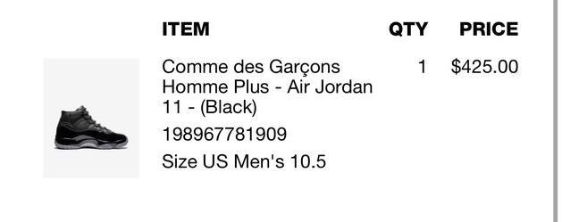 Brand New Comme des Garçons x Air Jordan 11 Retro (Black) - Size 10.5