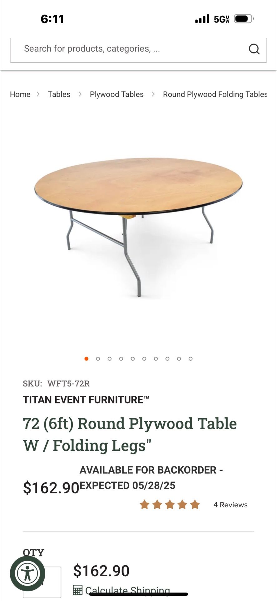 Large 6 Foot Round Table