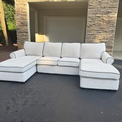 Cream Sectional Sofa – 114” Wide Chaise Lounge – Excellent Condition