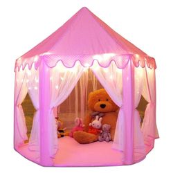 Monobeach Princess Tent Girls Large Playhouse Kids Castle Play Tent with Star Lights Toy for Children Indoor and Outdoor Games, 55'' x 53'' (DxH)