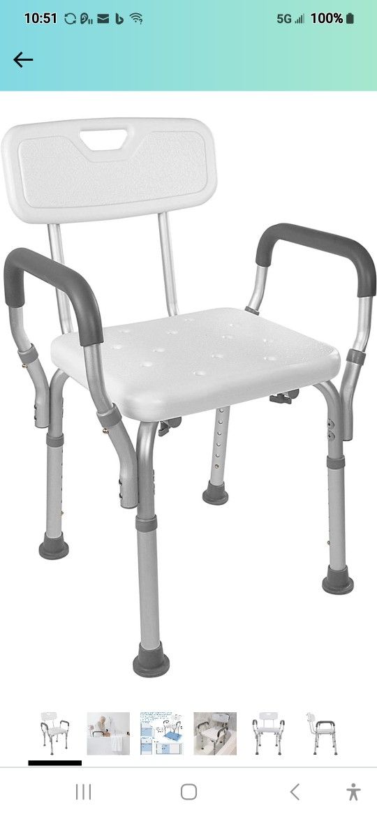 Vaunn Shower Chair Bath Seat with Padded Arms, Removable Back and Adjustable Legs for Bathtub Safety a

