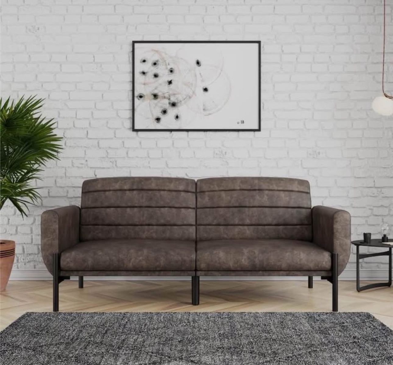 Futon Sofa Bed and Couch Sleeper, Distressed Medium Brown Faux Leather