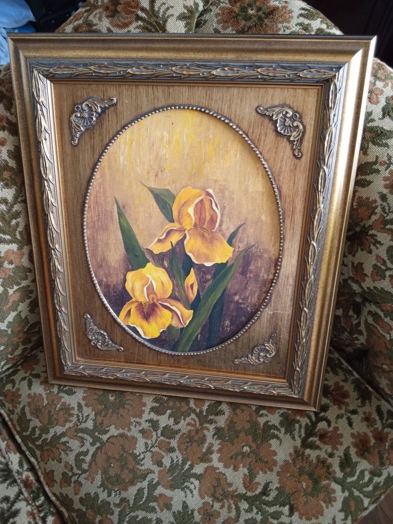 Gold Frame W/ Gold Irises - Painting On Canvas