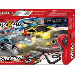 RaceXCale: Master Racer - 1:43 Scale G5 & G6 Slot Car Track, Electric Power Toy Set, 8'3" x 4'6", 4 Magnetic Cars w/ Head Lights, 2 Speed Controllers