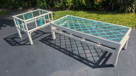 Tropical Coffee and End Table Set with glass tops