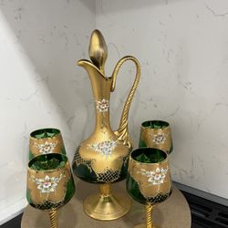 Vintage Murano Style Glass Decanter Set 