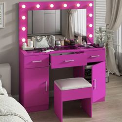 Brand New Pink Vanity Table With Stool 