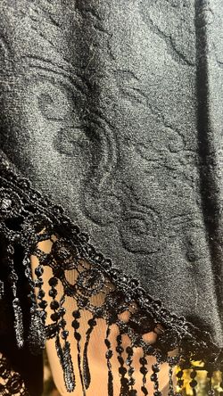 Black Shaw With Fur Poms And Fringe 