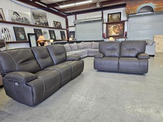 Power Reclining Leather Sofa & Loveseat w/ Power Headrests