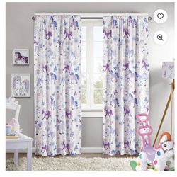 Kids pink purple unicorns curtains panels 52x84 in